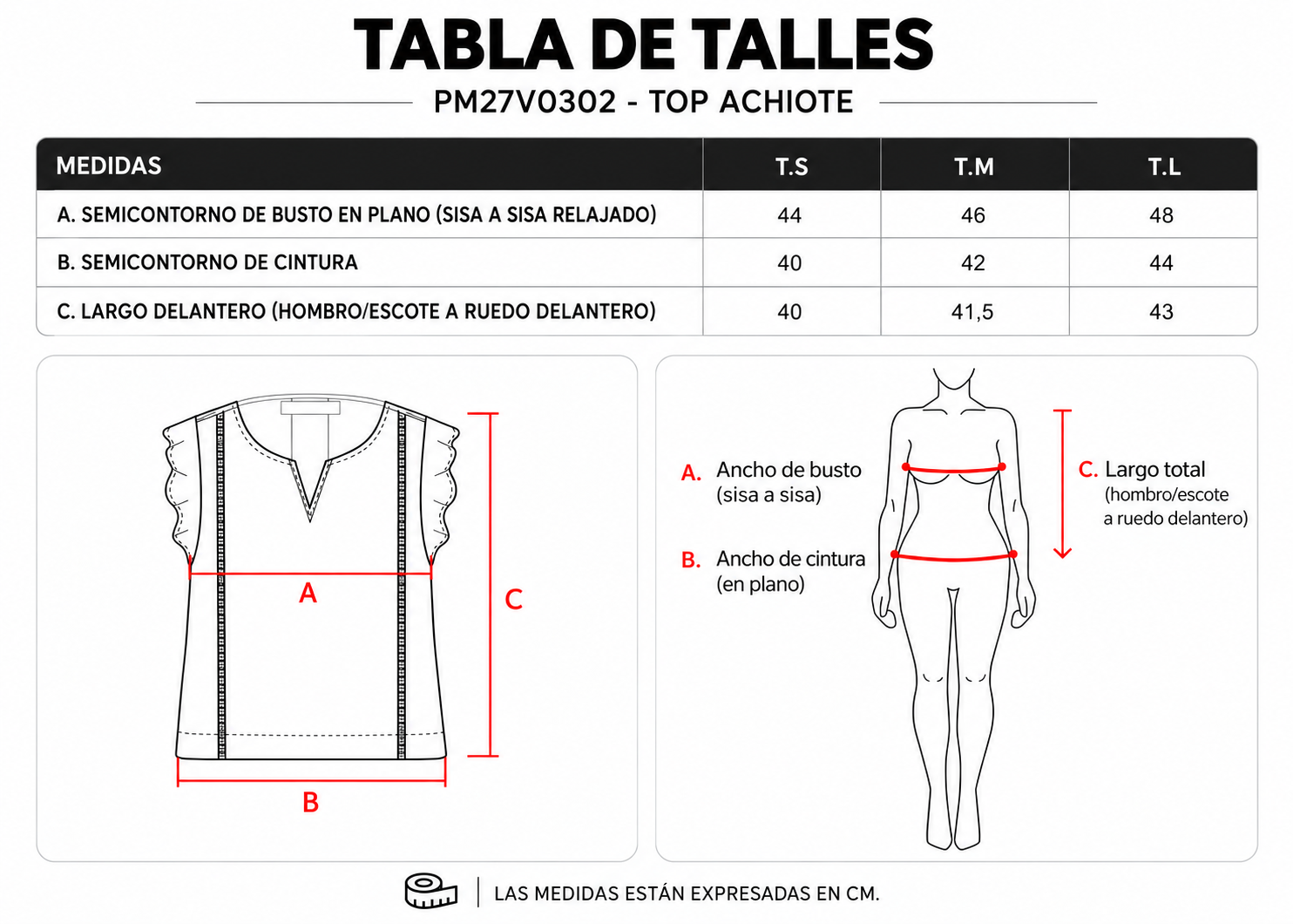 Tabla de talles Top Achiote ParteMia